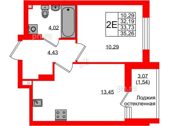 Квартира в ЖК «Консул», 1 комнатная, 33.73 м², 7 этаж