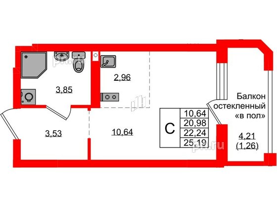 Квартира в ЖК «Консул», студия, 22.24 м², 9 этаж