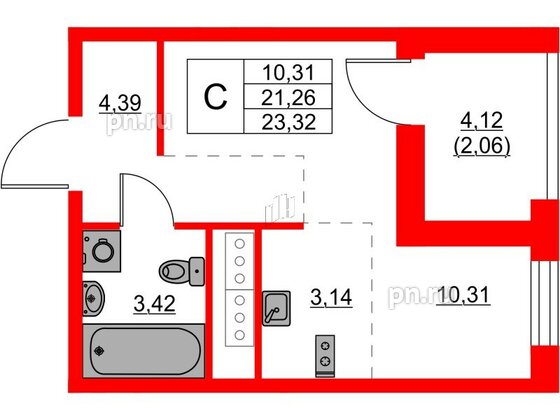 Квартира в ЖК Glorax Балтийская, студия, 23.47 м², 8 этаж