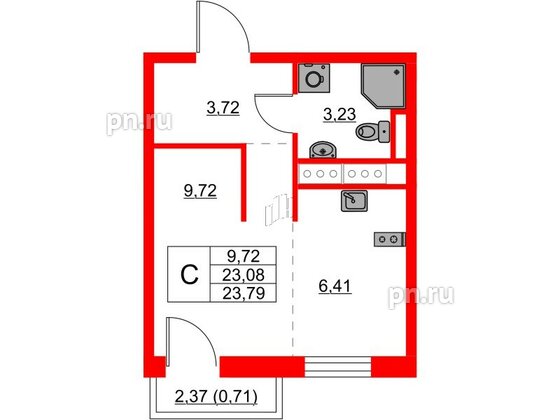 Квартира в ЖК Glorax Балтийская, студия, 23.79 м², 7 этаж