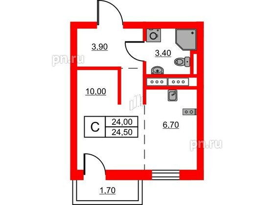 Квартира в ЖК Glorax Балтийская, студия, 24.5 м², 8 этаж