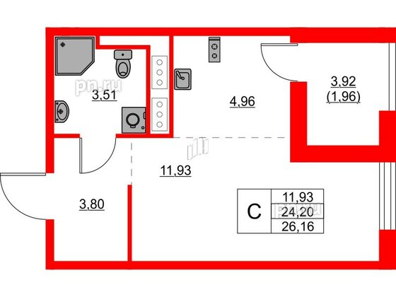 Квартира в ЖК Glorax Балтийская, студия, 26.16 м², 8 этаж