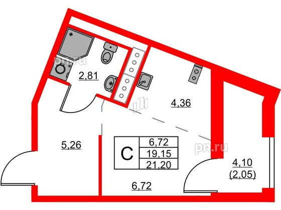 Квартира в ЖК Glorax Балтийская, студия, 21.2 м², 8 этаж