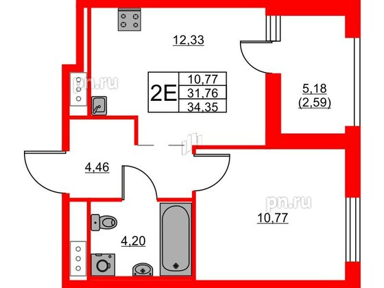 Квартира в ЖК Glorax Балтийская, 1 комнатная, 34.35 м², 8 этаж