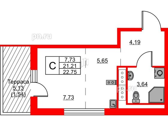 Квартира в ЖК Glorax Балтийская, студия, 22.75 м², 8 этаж