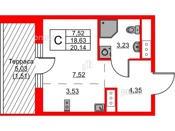 Квартира в ЖК Glorax Балтийская, студия, 20.14 м², 8 этаж