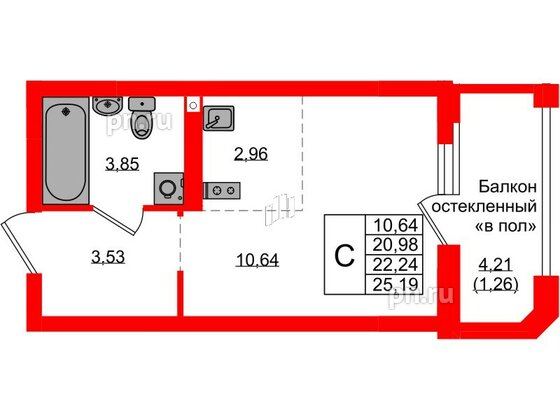 Квартира в ЖК «Консул», студия, 22.24 м², 9 этаж