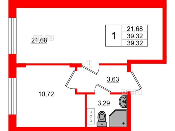 Квартира в ЖК Верево Сити, 1 комнатная, 39.32 м², 3 этаж