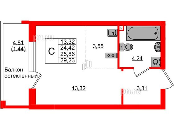 Квартира в ЖК «Консул», студия, 25.86 м², 1 этаж