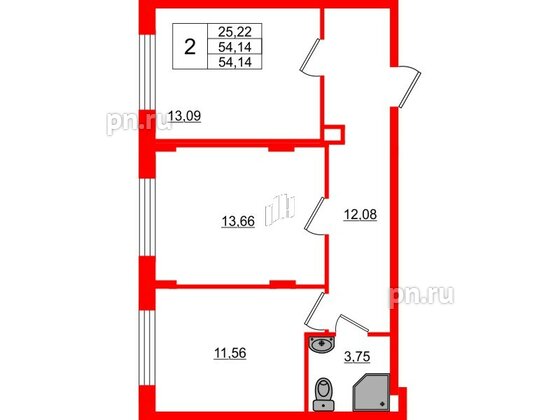 Квартира в ЖК Верево Сити, 2 комнатная, 54.14 м², 1 этаж