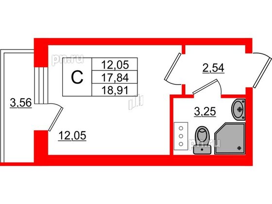 Квартира в ЖК Верево Сити, студия, 18.91 м², 2 этаж