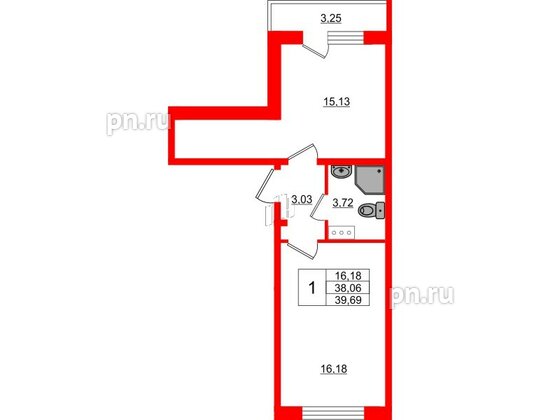 Квартира в ЖК Верево Сити, 1 комнатная, 39.69 м², 4 этаж