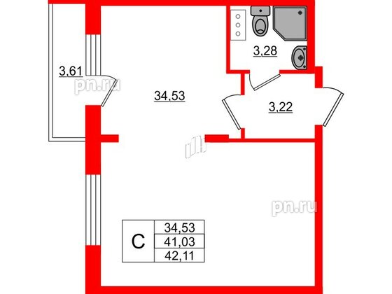 Квартира в ЖК Верево Сити, студия, 42.11 м², 3 этаж