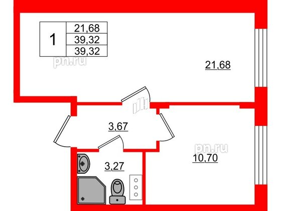 Квартира в ЖК Верево Сити, 1 комнатная, 39.32 м², 2 этаж