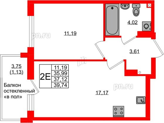 Квартира в ЖК «Консул», 1 комнатная, 37.12 м², 9 этаж