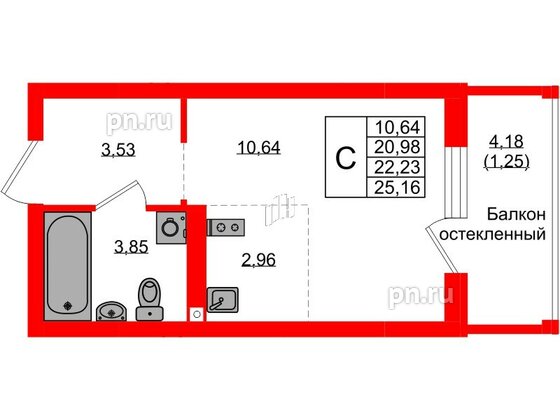 Квартира в ЖК «Консул», студия, 22.23 м², 2 этаж