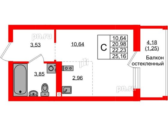 Квартира в ЖК «Консул», студия, 22.23 м², 9 этаж