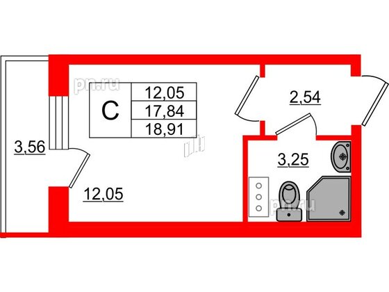 Квартира в ЖК Верево Сити, студия, 18.91 м², 3 этаж