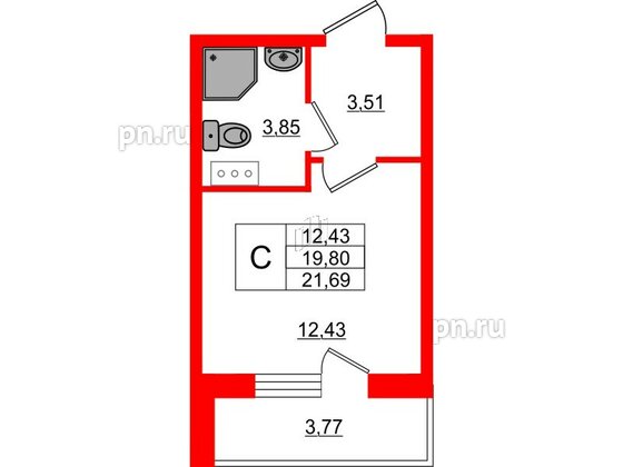 Квартира в ЖК Верево Сити, студия, 21.69 м², 2 этаж