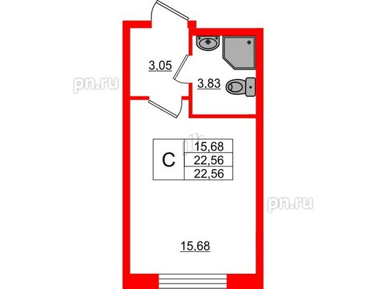 Квартира в ЖК Верево Сити, студия, 22.56 м², 1 этаж