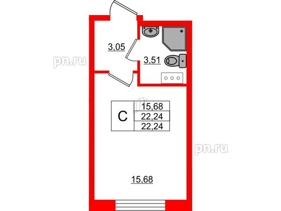 Квартира в ЖК Верево Сити, студия, 22.24 м², 4 этаж