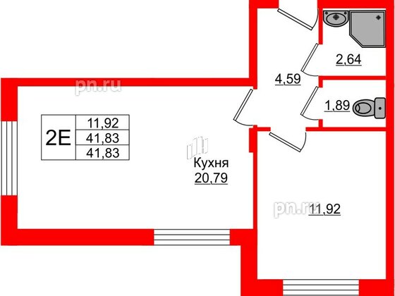 Квартира в ЖК Верево Сити, 1 комнатная, 41.83 м², 1 этаж