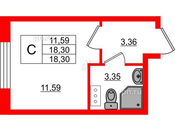 Квартира в ЖК Верево Сити, студия, 18.3 м², 3 этаж