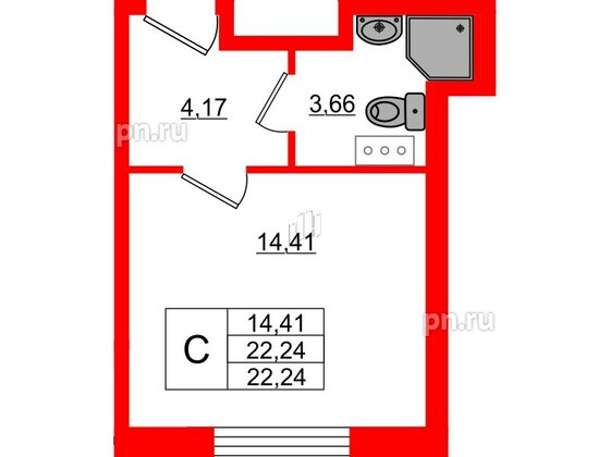 Квартира в ЖК Верево Сити, студия, 22.24 м², 2 этаж