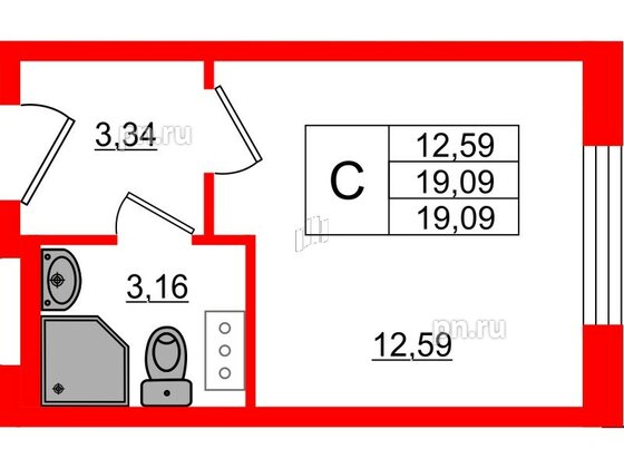 Квартира в ЖК Верево Сити, студия, 19.09 м², 2 этаж