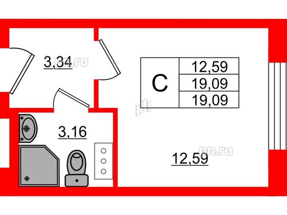 Квартира в ЖК Верево Сити, студия, 19.09 м², 4 этаж