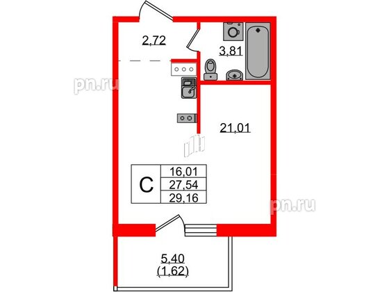 Квартира в ЖК «IQ», студия, 29.16 м², 7 этаж