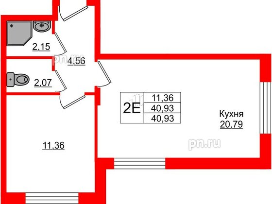 Квартира в ЖК Верево Сити, 1 комнатная, 40.93 м², 1 этаж