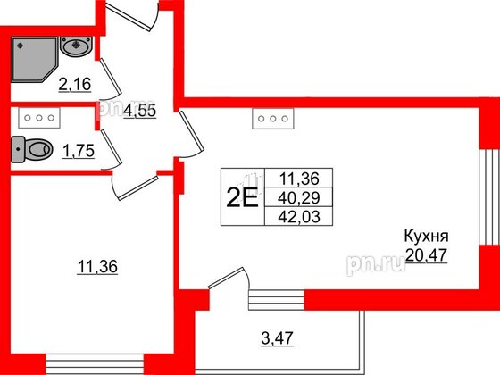 Квартира в ЖК Верево Сити, 1 комнатная, 42.03 м², 4 этаж