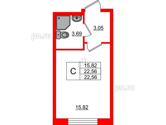 Квартира в ЖК Верево Сити, студия, 22.56 м², 1 этаж