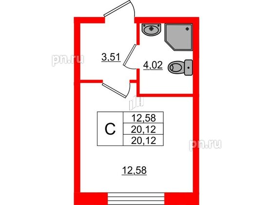 Квартира в ЖК Верево Сити, студия, 20.12 м², 1 этаж