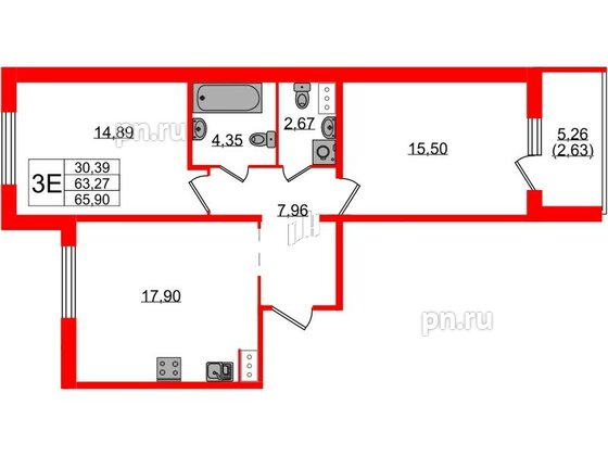 Квартира в ЖК «IQ», 2 комнатная, 65.9 м², 2 этаж