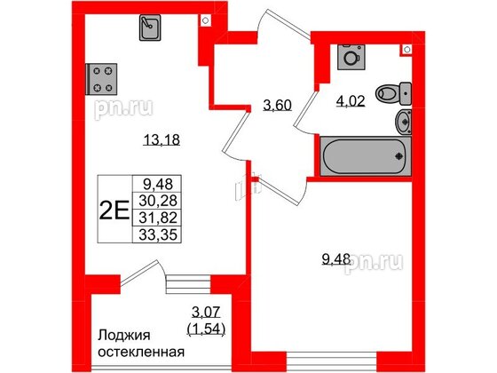 Квартира в ЖК «Консул», 1 комнатная, 31.82 м², 3 этаж