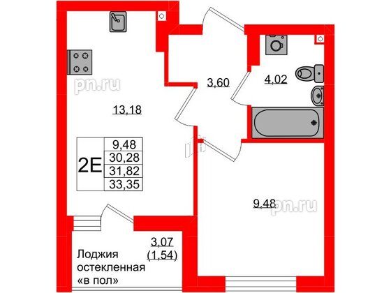 Квартира в ЖК «Консул», 1 комнатная, 31.82 м², 6 этаж