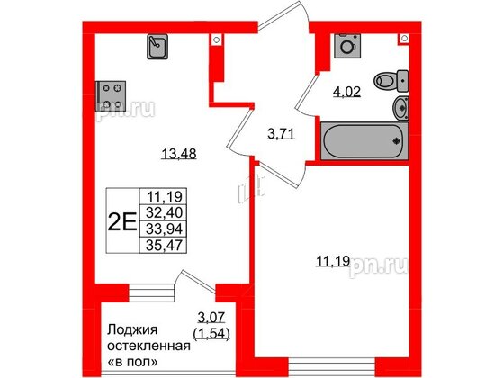 Квартира в ЖК «Консул», 1 комнатная, 33.94 м², 5 этаж