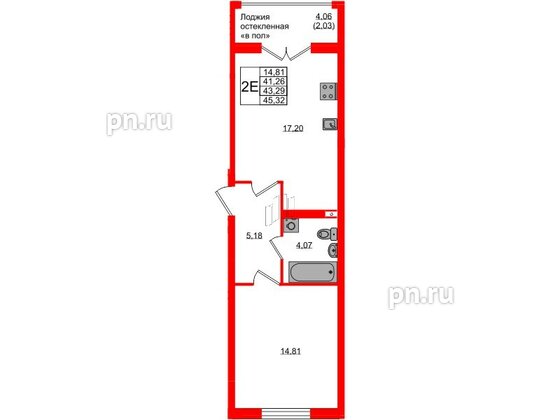 Квартира в ЖК «Консул», 1 комнатная, 43.29 м², 4 этаж