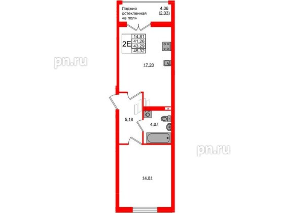 Квартира в ЖК «Консул», 1 комнатная, 43.29 м², 9 этаж