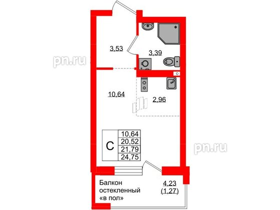 Квартира в ЖК «Консул», студия, 21.79 м², 3 этаж