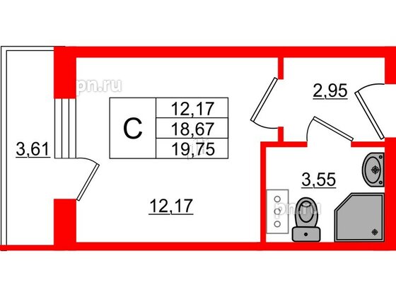 Квартира в ЖК Верево Сити, студия, 19.75 м², 3 этаж