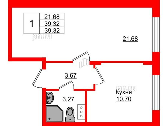 Квартира в ЖК Верево Сити, 1 комнатная, 39.32 м², 4 этаж