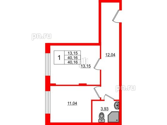 Квартира в ЖК Верево Сити, 1 комнатная, 40.16 м², 1 этаж