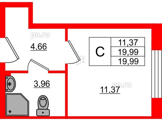 Квартира в ЖК Верево Сити, студия, 19.99 м², 1 этаж