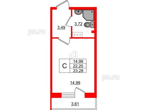 Квартира в ЖК Верево Сити, студия, 23.28 м², 2 этаж