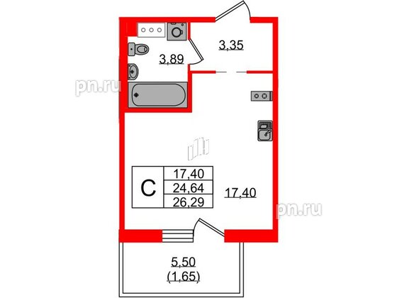 Квартира в ЖК «IQ», студия, 26.29 м², 1 этаж