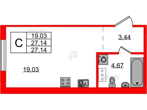 Квартира в ЖК «IQ», студия, 27.14 м², 1 этаж