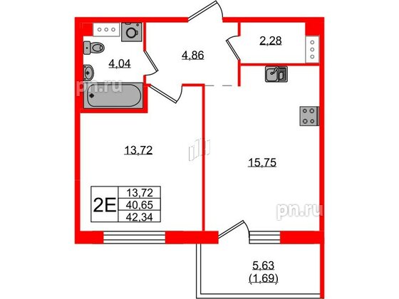 Квартира в ЖК «IQ», 1 комнатная, 42.1 м², 9 этаж